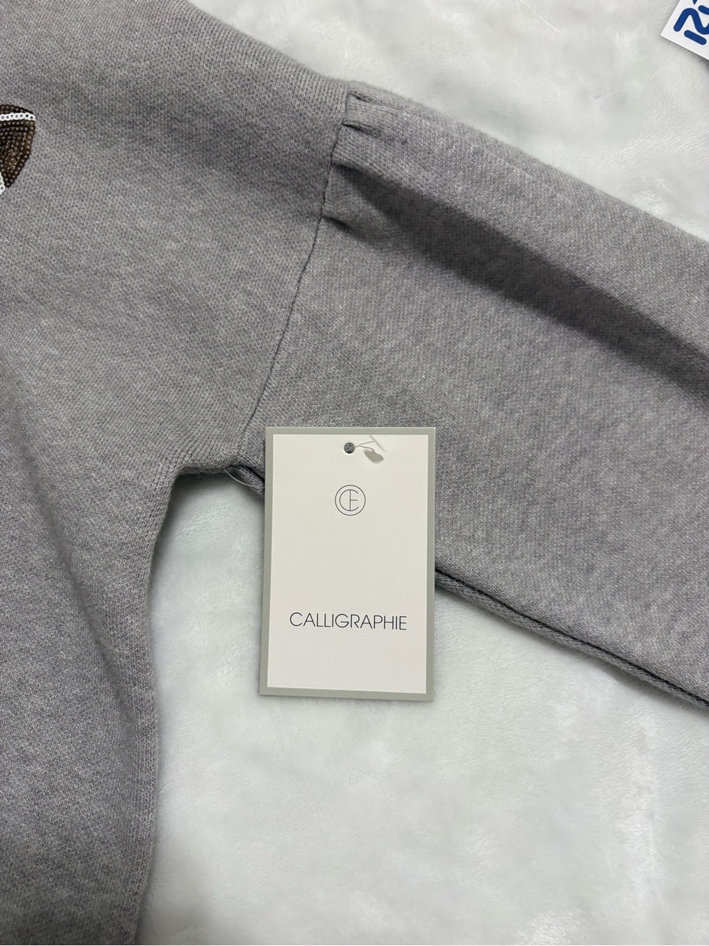Gray Football Sequin Sweatshirt - Casual Top - Picture 2 of 5